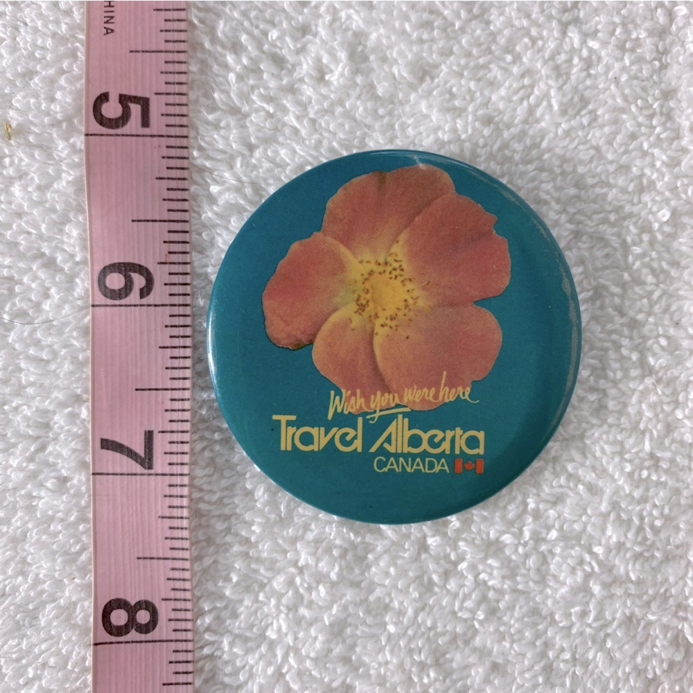 5/$35 Vintage Blue W Pink Wild Rose Travel Alberta Canada Souvenir Pin Button - Picture 3 of 8